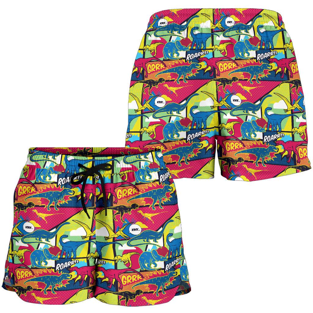 Dinosaur Comic Pop Art Style Women Shorts-JTAMIGO.COM