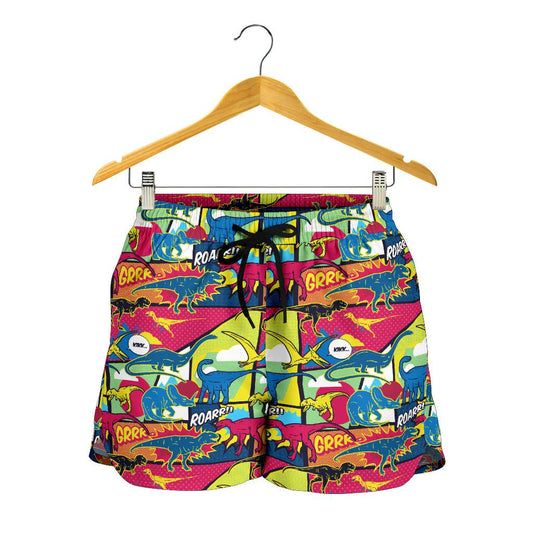 Dinosaur Comic Pop Art Style Women Shorts-JTAMIGO.COM