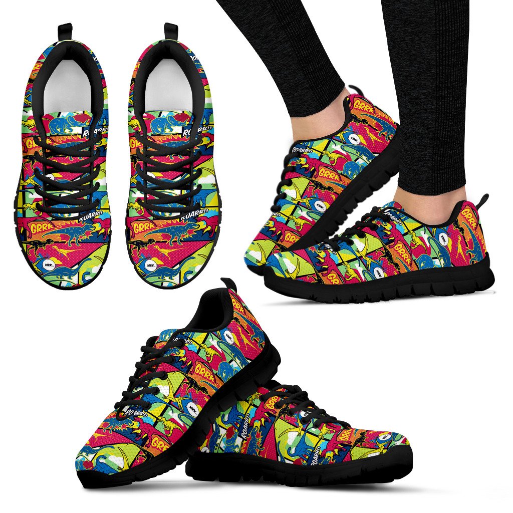 Dinosaur Comic Pop Art Style Women Sneakers Shoes