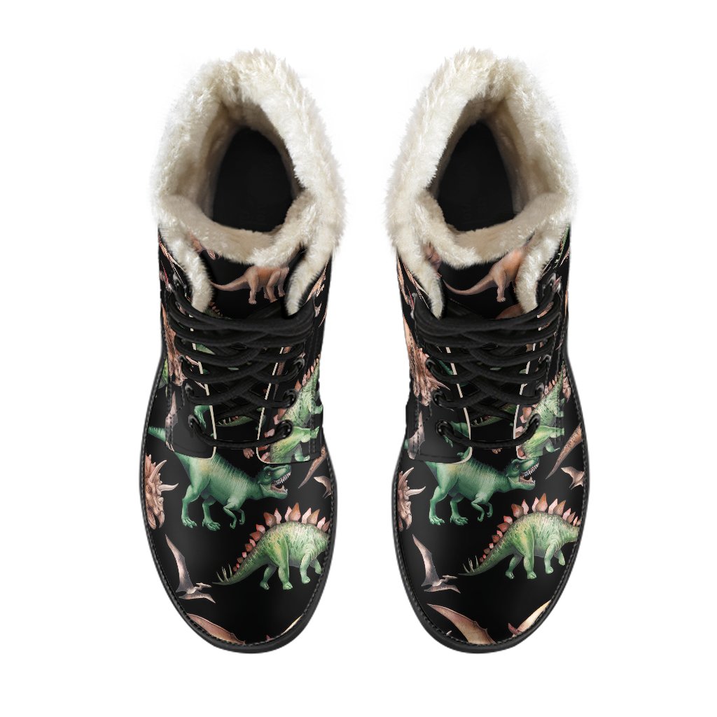 Dinosaur Print Pattern Faux Fur Leather Boots-JTAMIGO.COM