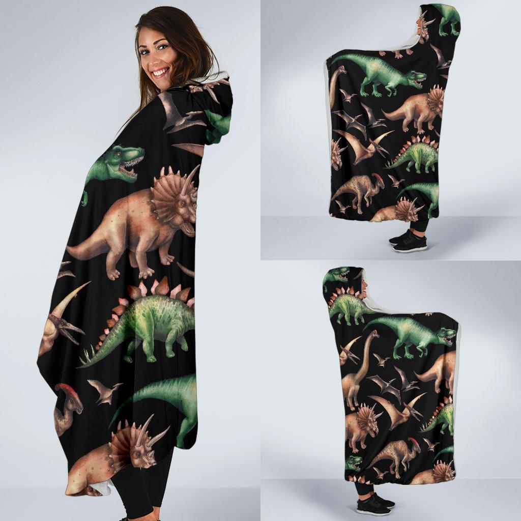 Dinosaur Print Pattern Hooded Blanket-JTAMIGO.COM