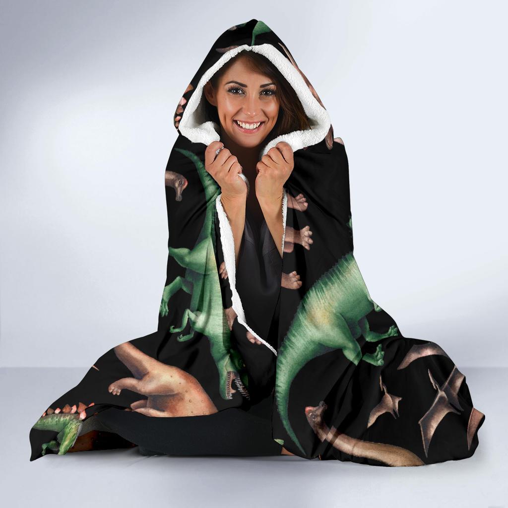 Dinosaur Print Pattern Hooded Blanket-JTAMIGO.COM