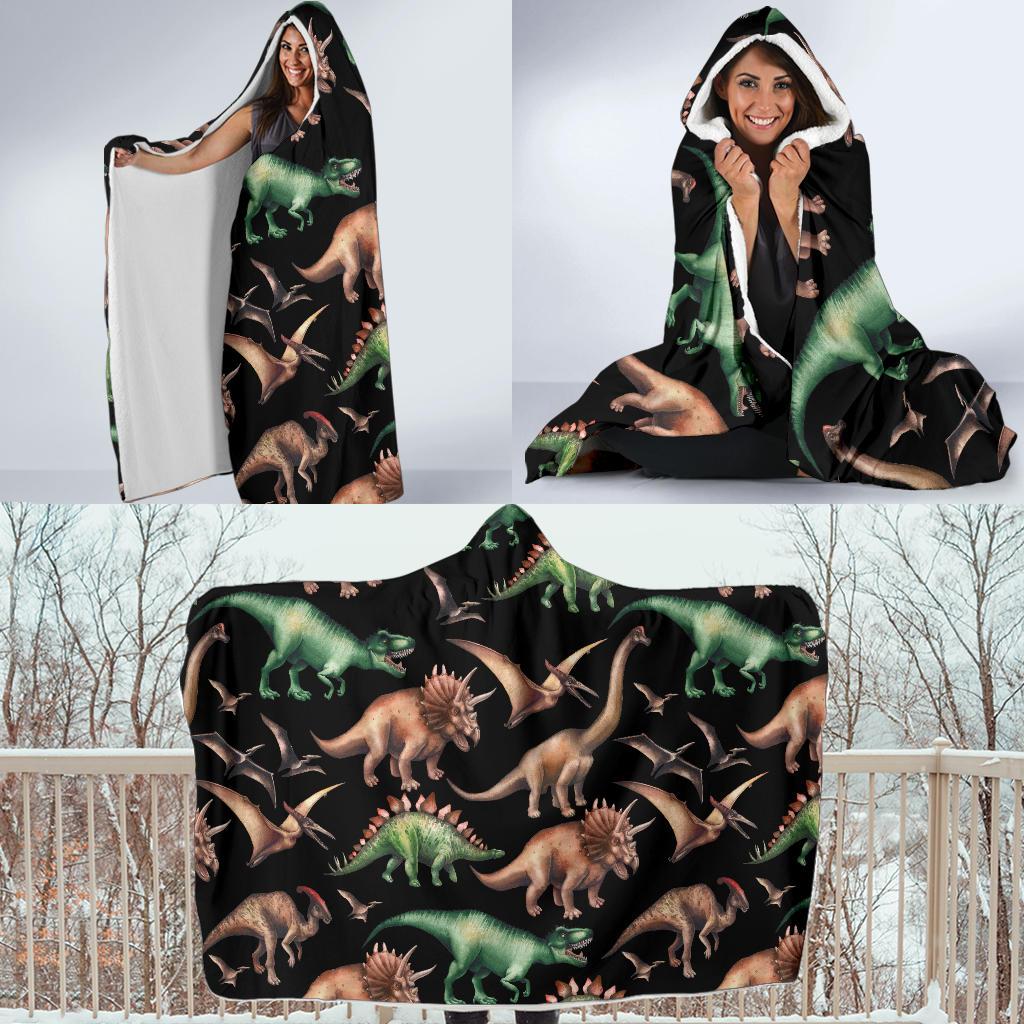 Dinosaur Print Pattern Hooded Blanket-JTAMIGO.COM