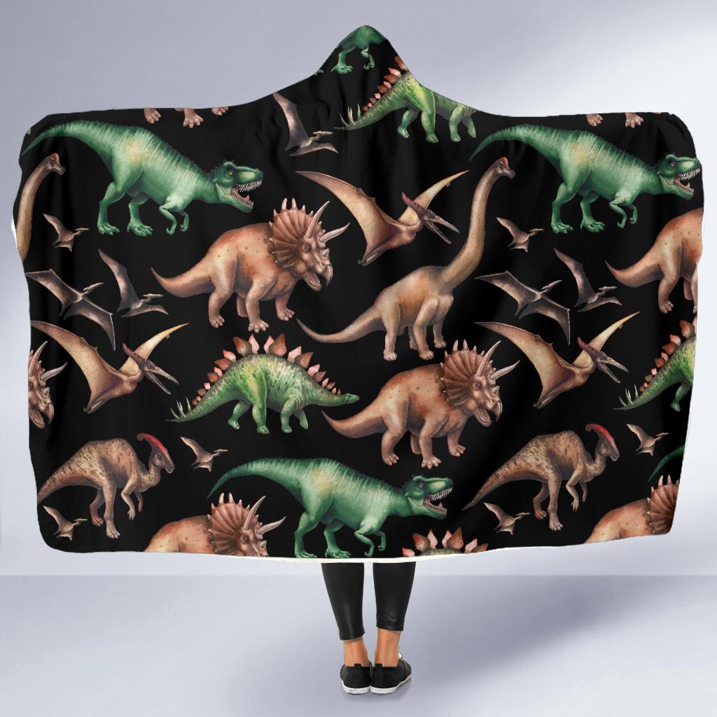 Dinosaur Print Pattern Hooded Blanket-JTAMIGO.COM