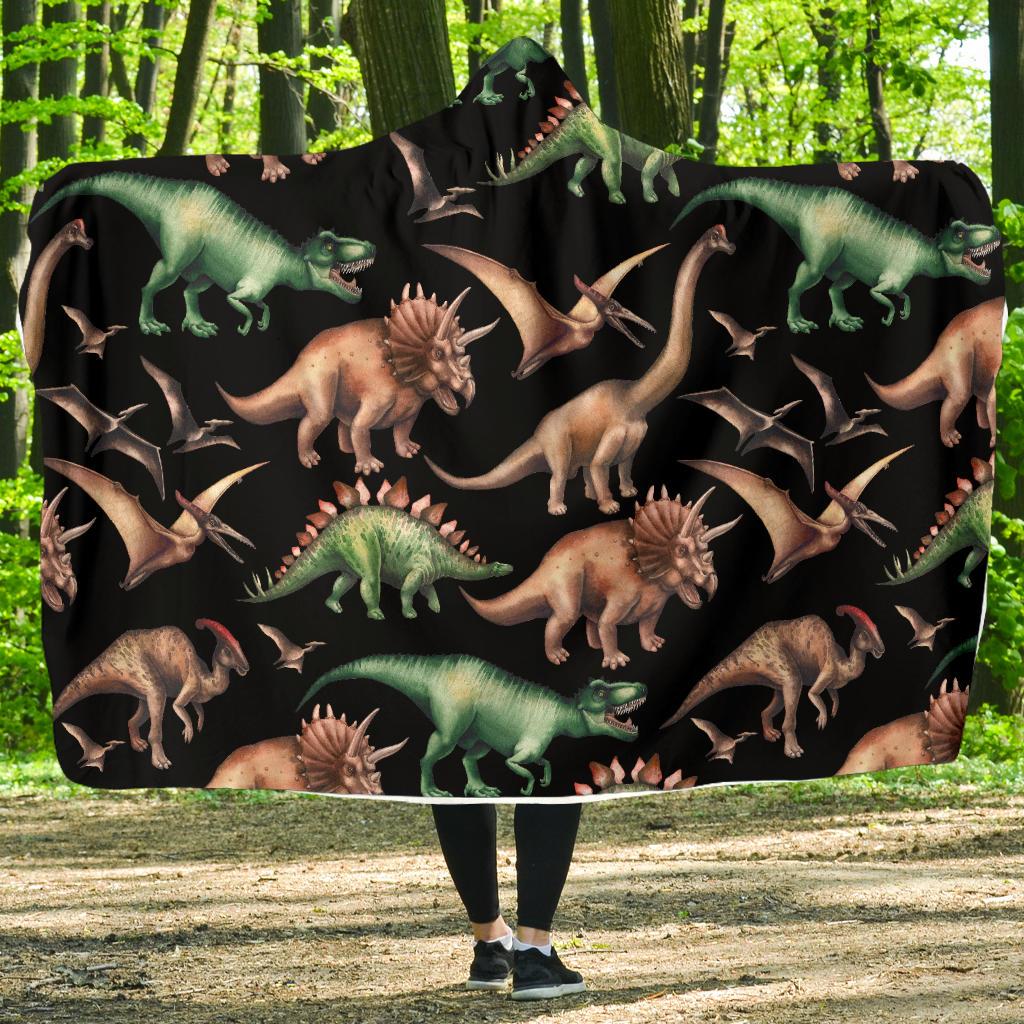Dinosaur Print Pattern Hooded Blanket-JTAMIGO.COM