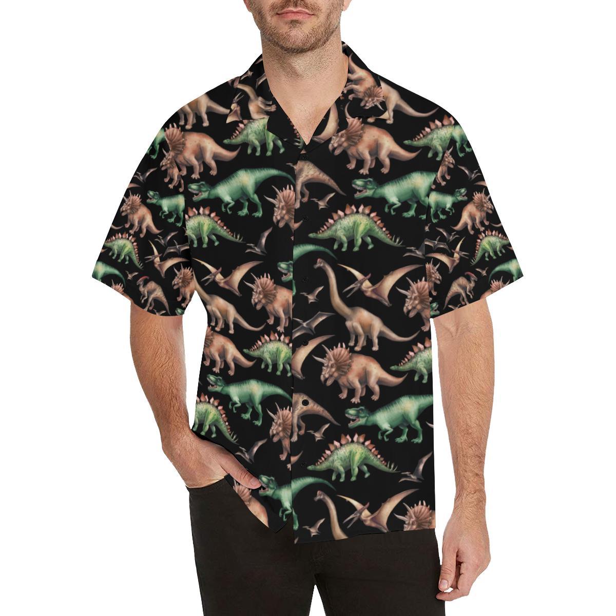 Dinosaur Print Pattern Men Aloha Hawaiian Shirt