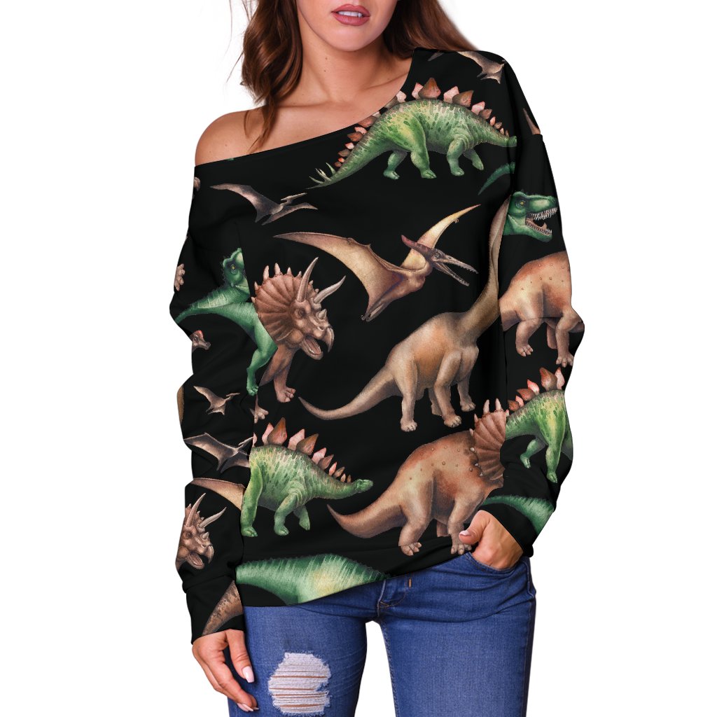 Dinosaur Print Pattern Off Shoulder Sweatshirt