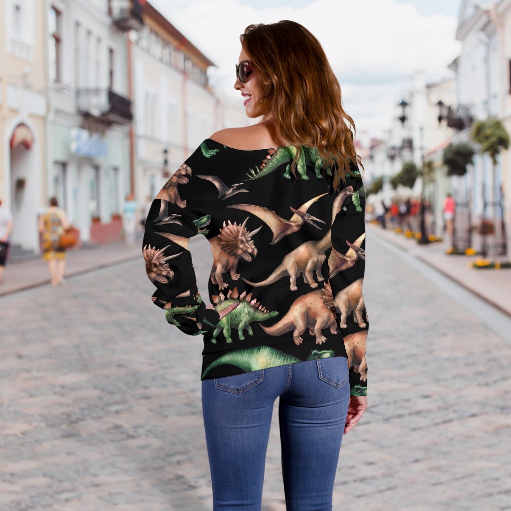 Dinosaur Print Pattern Off Shoulder Sweatshirt
