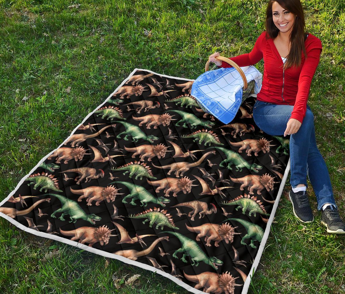 Dinosaur Print Pattern Premium Quilt-JTAMIGO.COM