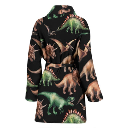 Dinosaur Print Pattern Women Bath Robe-JTAMIGO.COM