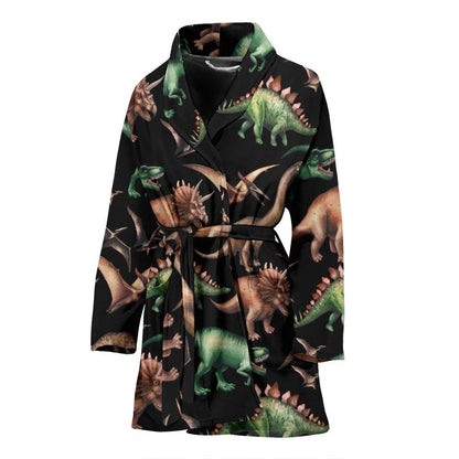 Dinosaur Print Pattern Women Bath Robe-JTAMIGO.COM