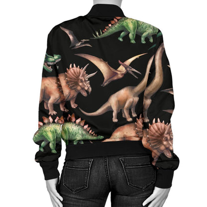 Dinosaur Print Pattern Women Casual Bomber Jacket