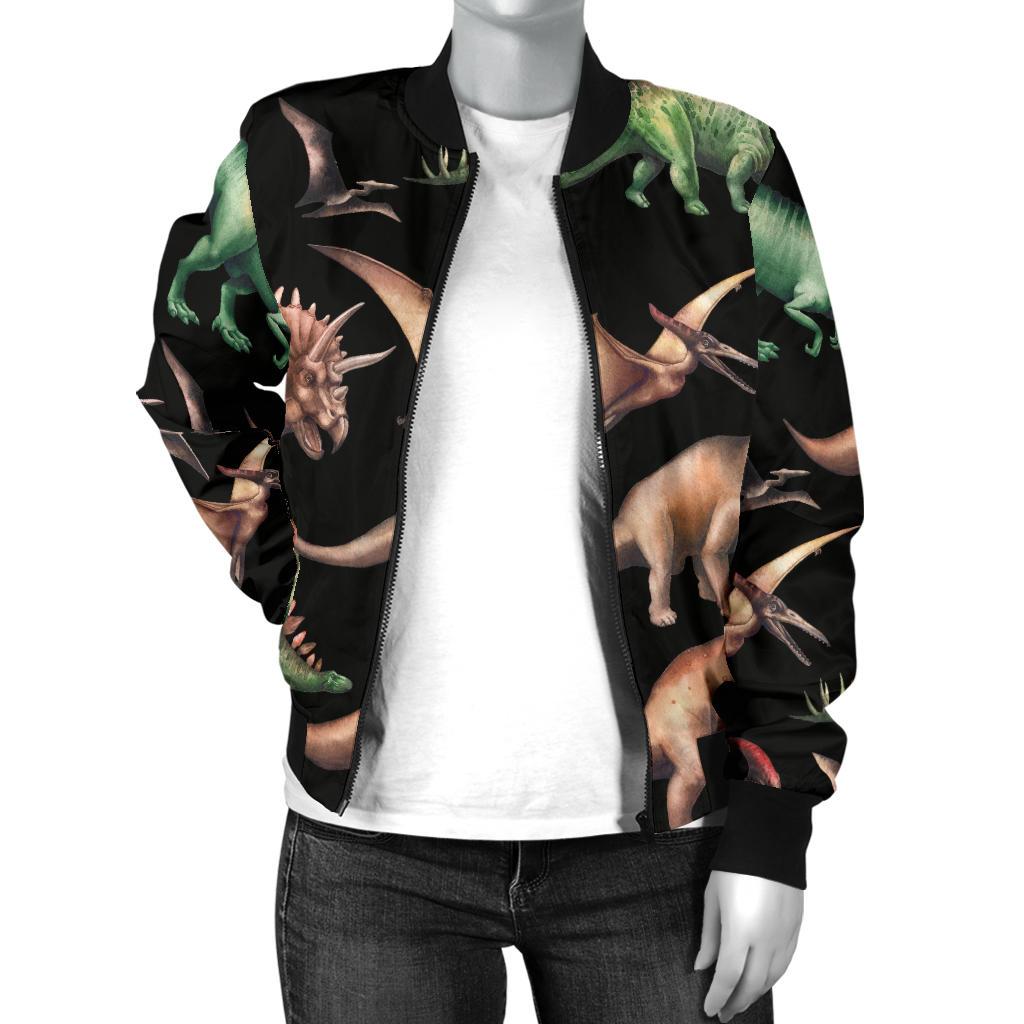 Dinosaur Print Pattern Women Casual Bomber Jacket