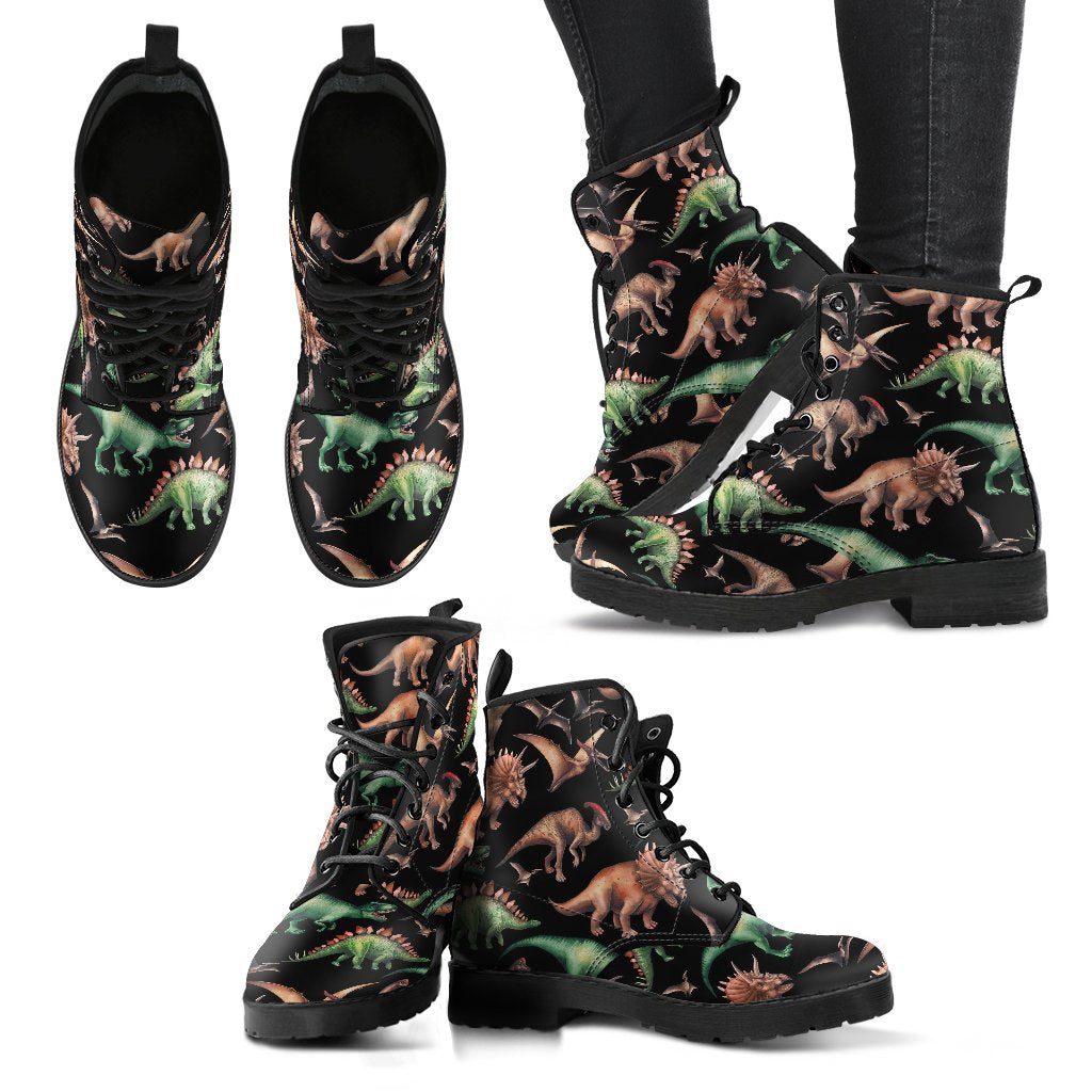 Dinosaur Print Pattern Women Leather Boots-JTAMIGO.COM