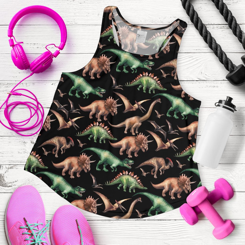 Dinosaur Print Pattern Women Racerback Tank Top