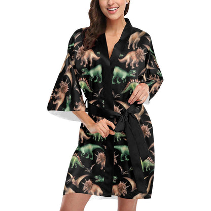 Dinosaur Print Pattern Women Short Kimono Robe