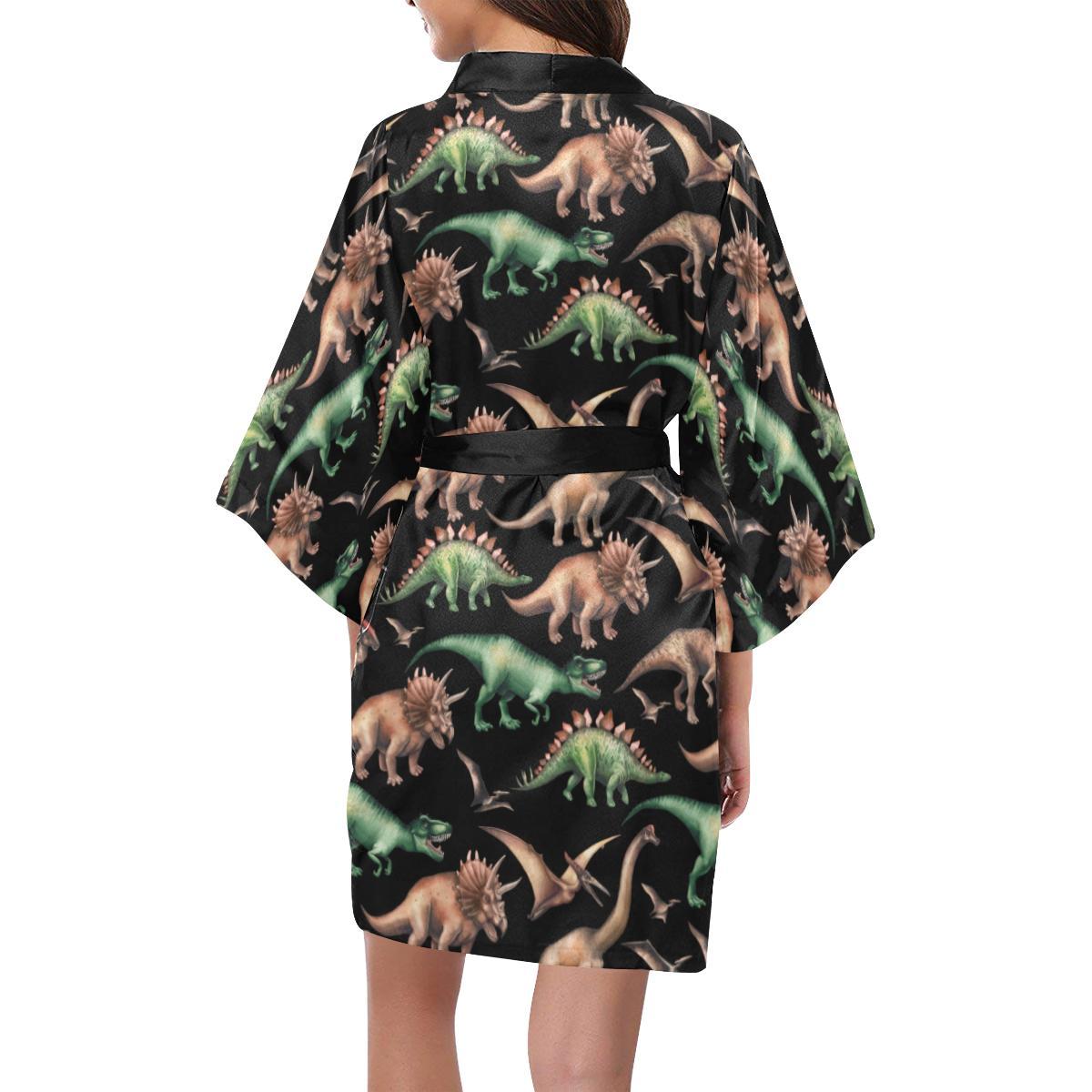 Dinosaur Print Pattern Women Short Kimono Robe