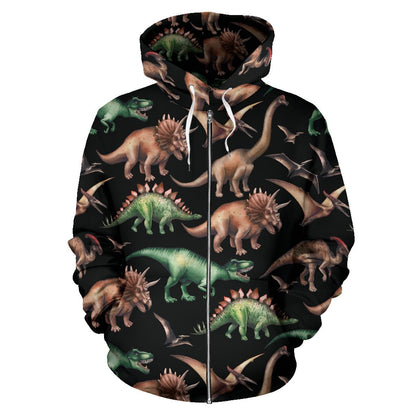 Dinosaur Print Pattern Zip Up Hoodie