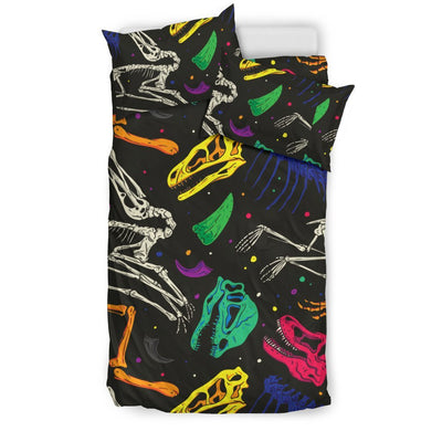 Dinosaur Skull Color Print Pattern Duvet Cover Bedding Set