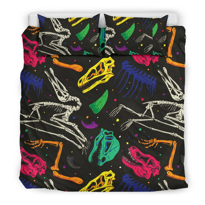 Dinosaur Skull Color Print Pattern Duvet Cover Bedding Set
