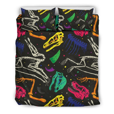 Dinosaur Skull Color Print Pattern Duvet Cover Bedding Set