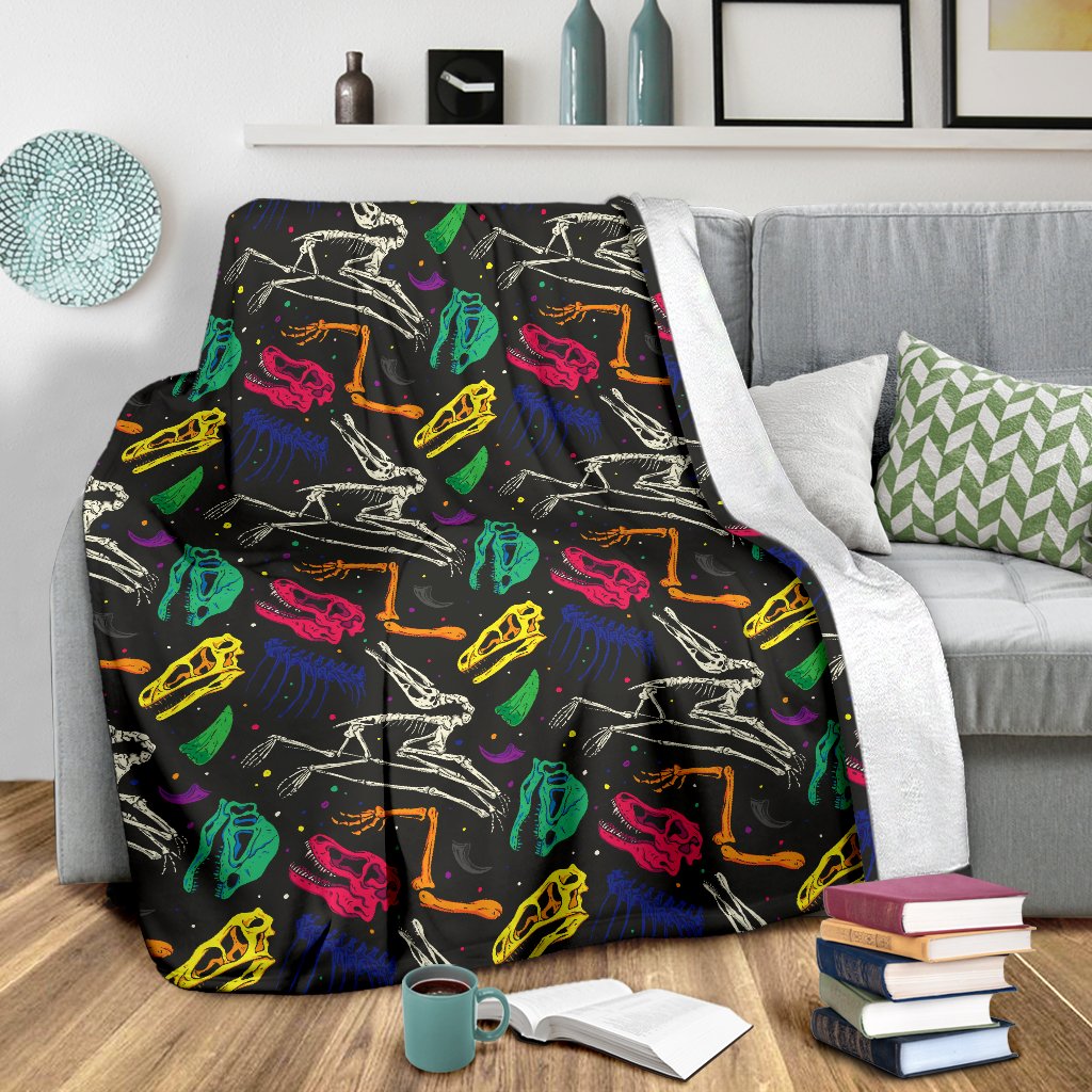 Dinosaur Skull Color Print Pattern Fleece Blanket