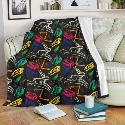 Dinosaur Skull Color Print Pattern Fleece Blanket