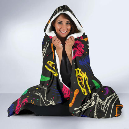 Dinosaur Skull Color Print Pattern Hooded Blanket-JTAMIGO.COM