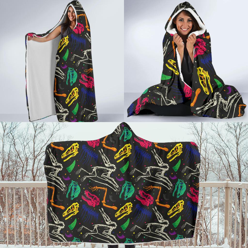 Dinosaur Skull Color Print Pattern Hooded Blanket-JTAMIGO.COM
