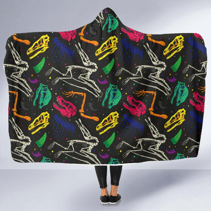 Dinosaur Skull Color Print Pattern Hooded Blanket-JTAMIGO.COM