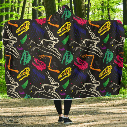 Dinosaur Skull Color Print Pattern Hooded Blanket-JTAMIGO.COM