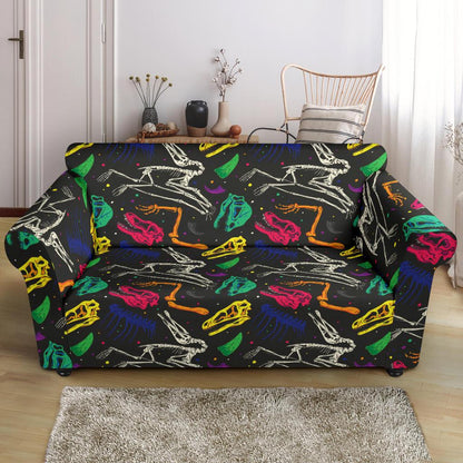 Dinosaur Skull Color Print Pattern Loveseat Slipcover-JTAMIGO.COM