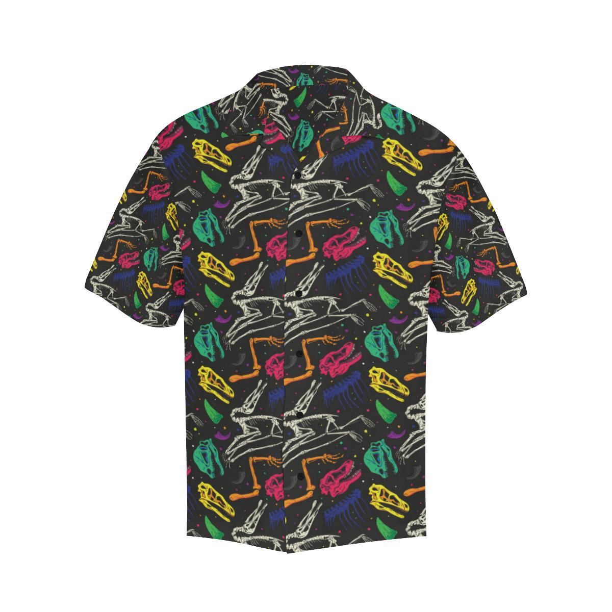 Dinosaur Skull Color Print Pattern Men Aloha Hawaiian Shirt