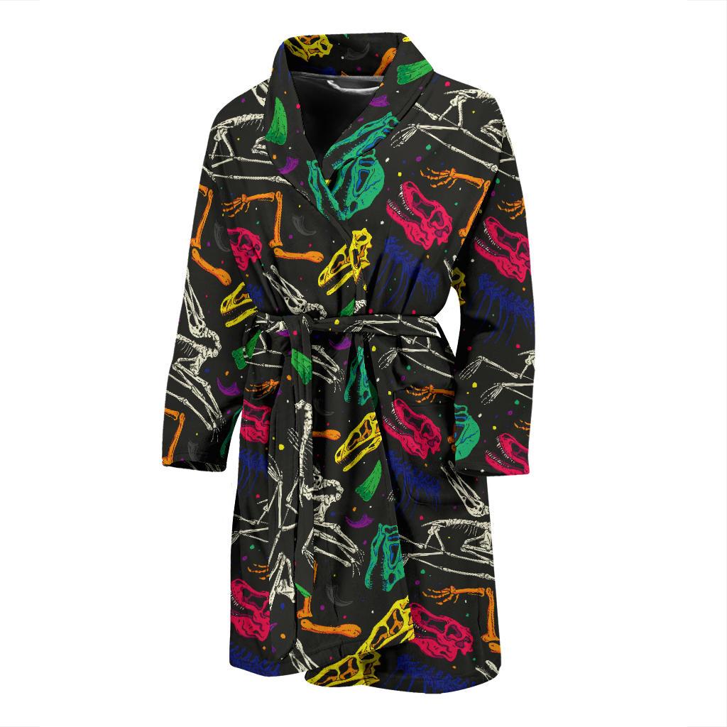 Dinosaur Skull Color Print Pattern Men Bath Robe-JTAMIGO.COM