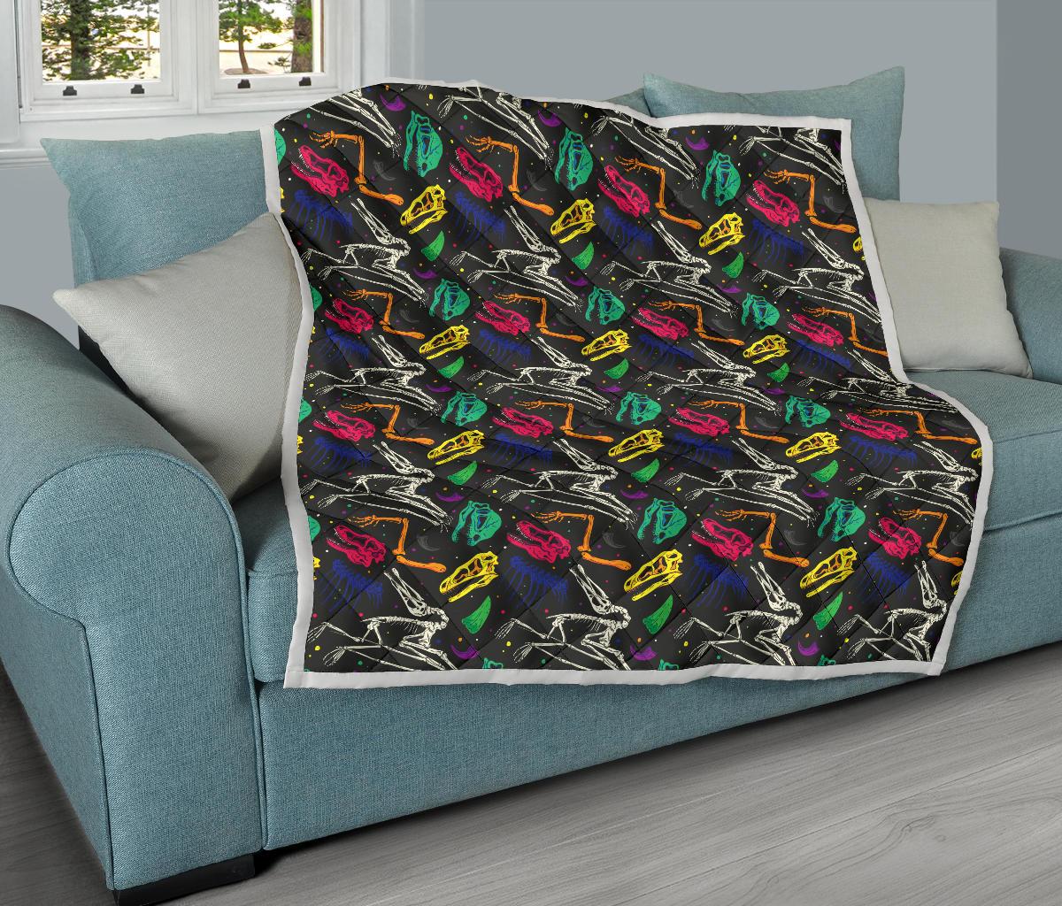Dinosaur Skull Color Print Pattern Premium Quilt-JTAMIGO.COM