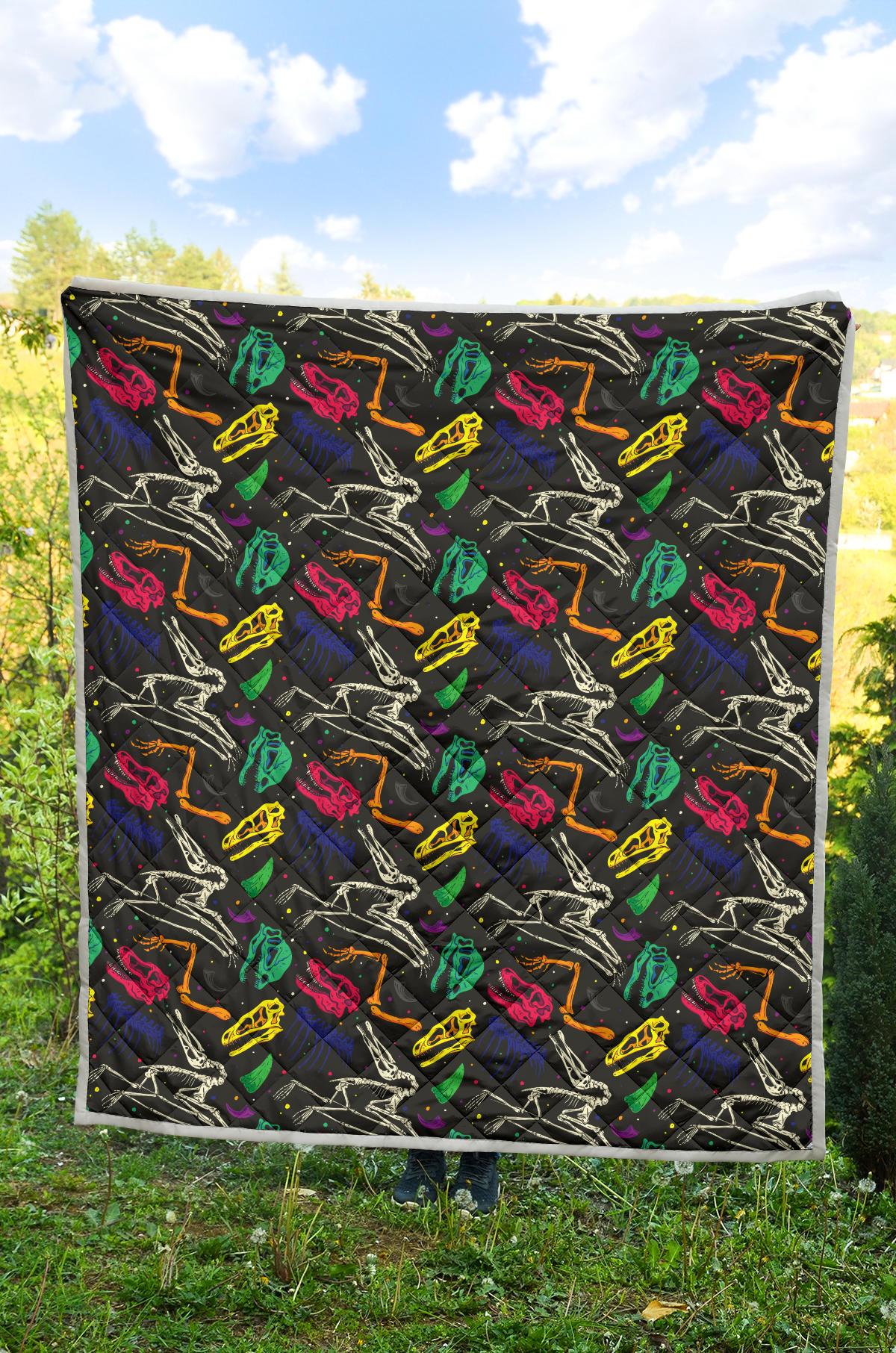 Dinosaur Skull Color Print Pattern Premium Quilt-JTAMIGO.COM