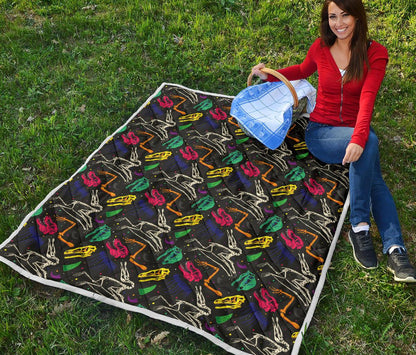 Dinosaur Skull Color Print Pattern Premium Quilt-JTAMIGO.COM
