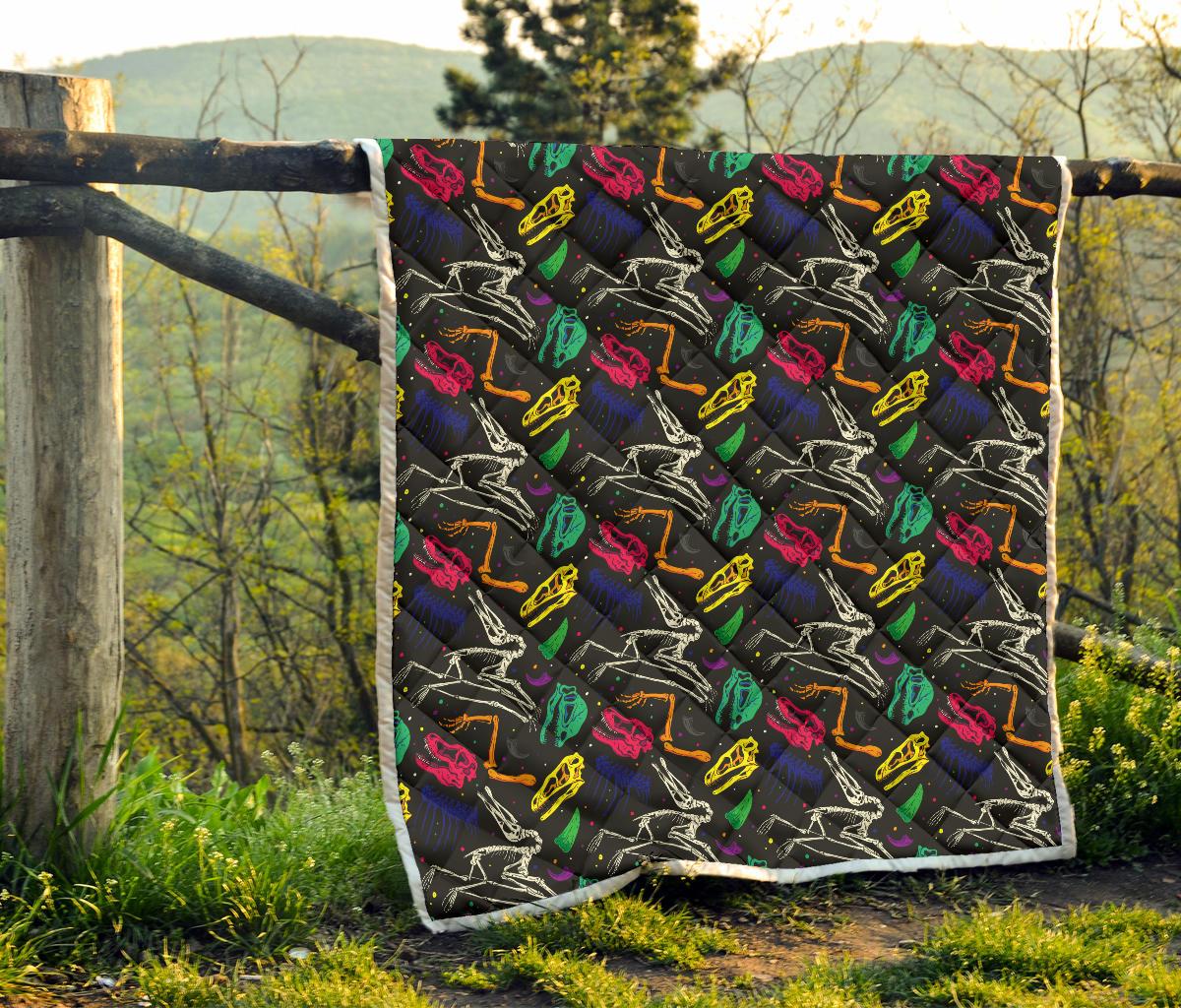 Dinosaur Skull Color Print Pattern Premium Quilt-JTAMIGO.COM