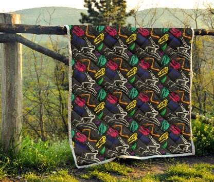 Dinosaur Skull Color Print Pattern Premium Quilt-JTAMIGO.COM