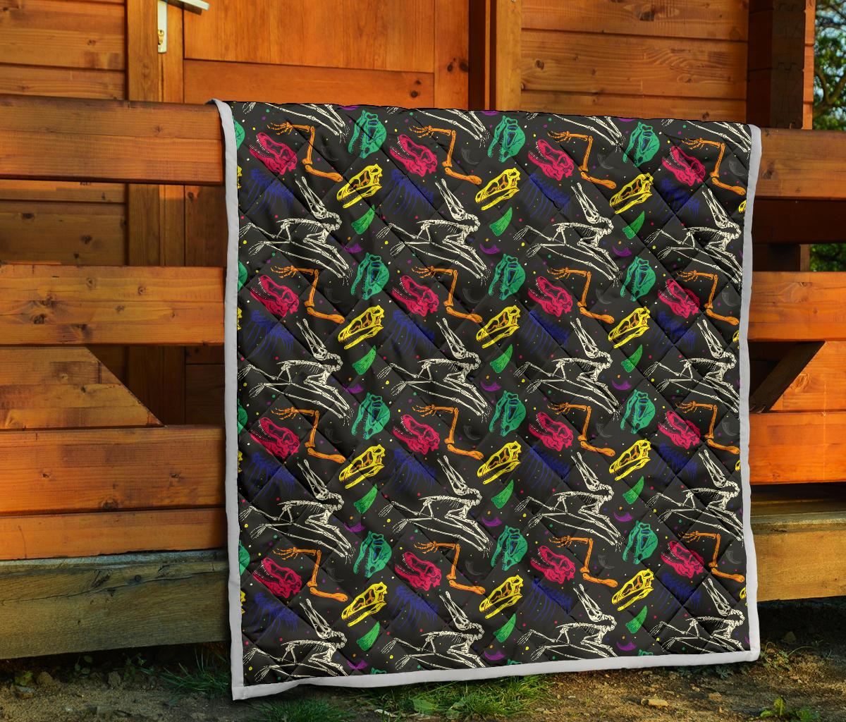 Dinosaur Skull Color Print Pattern Premium Quilt-JTAMIGO.COM