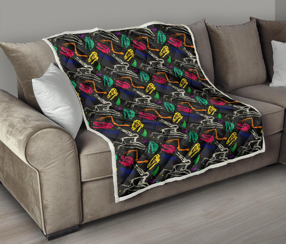 Dinosaur Skull Color Print Pattern Premium Quilt-JTAMIGO.COM