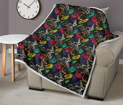 Dinosaur Skull Color Print Pattern Premium Quilt-JTAMIGO.COM