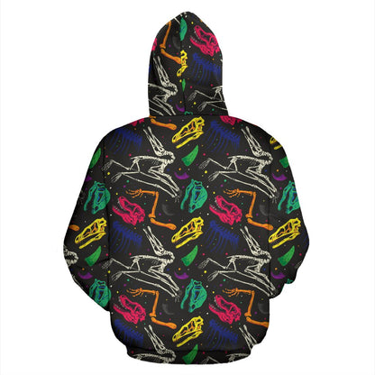 Dinosaur Skull Color Print Pattern Pullover Hoodie