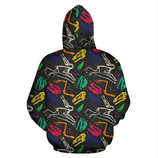 Dinosaur Skull Color Print Pattern Pullover Hoodie
