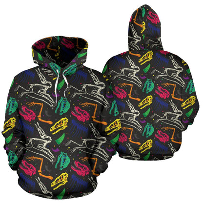 Dinosaur Skull Color Print Pattern Pullover Hoodie