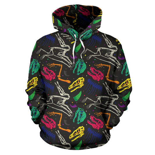 Dinosaur Skull Color Print Pattern Pullover Hoodie