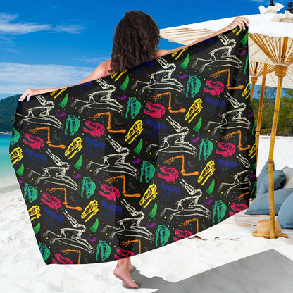 Dinosaur Skull Color Print Pattern Sarong Pareo Wrap