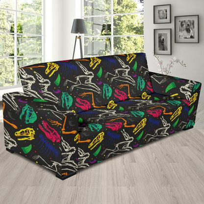 Dinosaur Skull Color Print Pattern Sofa Slipcover-JTAMIGO.COM