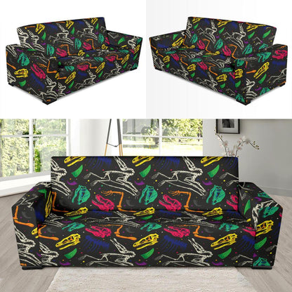 Dinosaur Skull Color Print Pattern Sofa Slipcover-JTAMIGO.COM