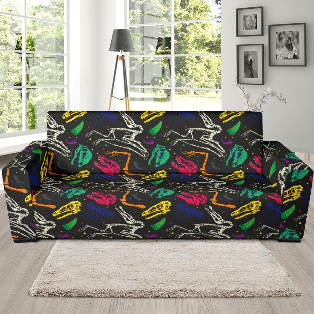 Dinosaur Skull Color Print Pattern Sofa Slipcover-JTAMIGO.COM
